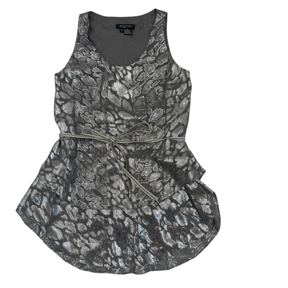 Etcetera Metallic Top‎ Sleeveless Party Cocktail Peplum Silver Size 2